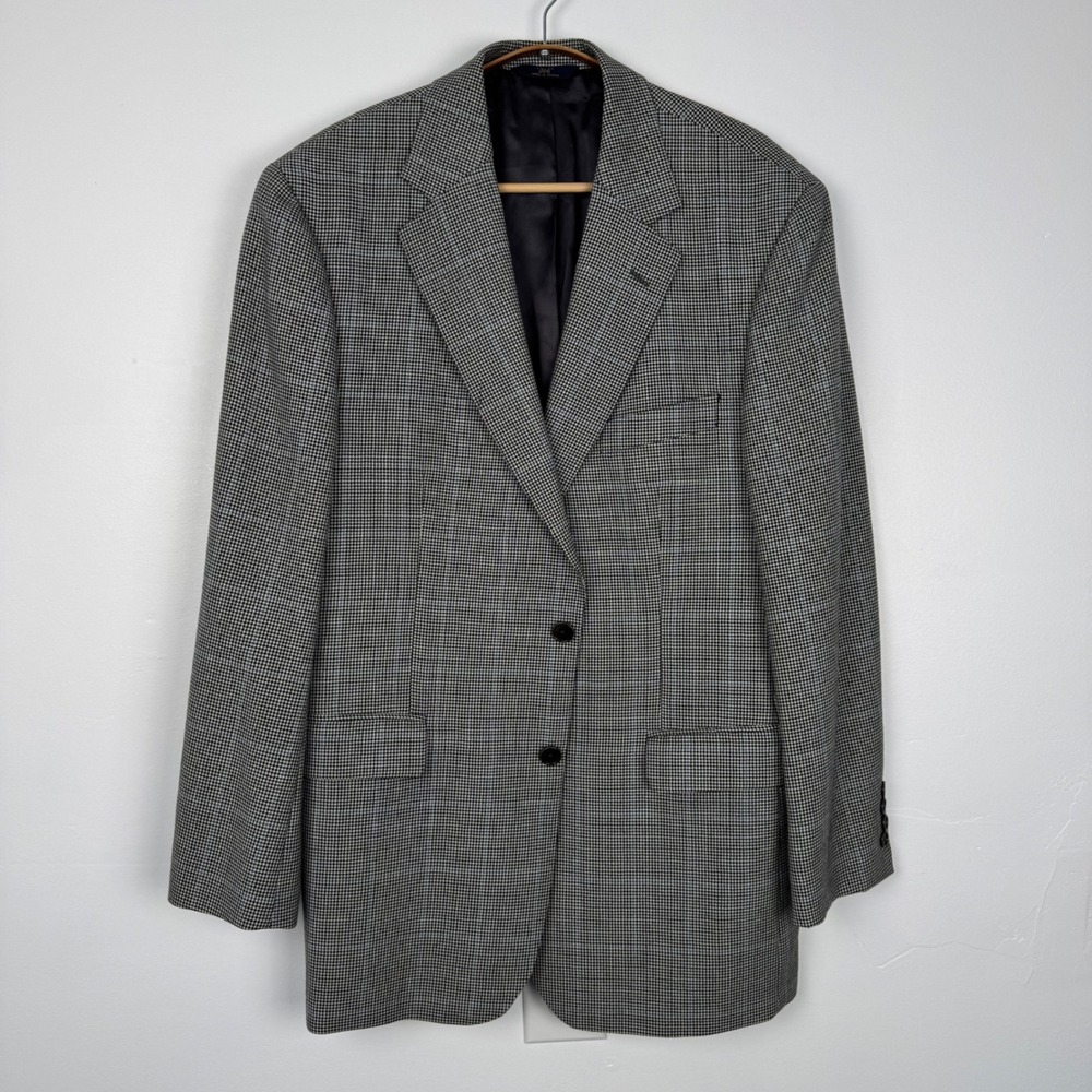 Brooks Brothers 346 Mens 42R Wool Houndstooth Blazer Sport Coat Black White Blue